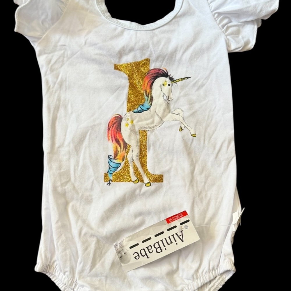 5/$25 AiniBabe White 12 Months Unicorn Girls 1st Birthday Onesie
